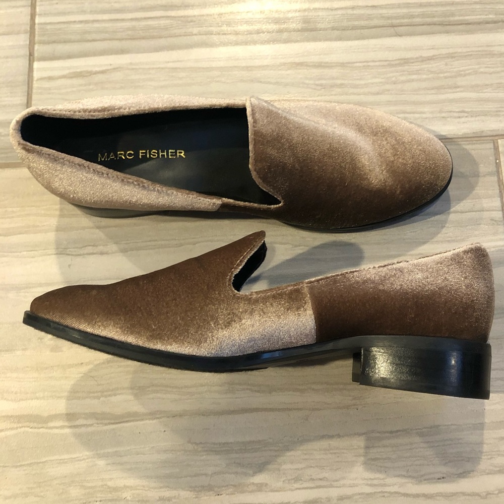 Marc Fisher Taupe Velvet Plush Loafers